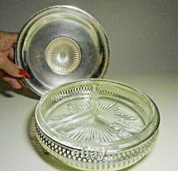 1930s Crescent Silver Co. Silverplated Lidded Relish Tray & Divided Glass Insert