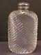 19c Diagonal Baccarat French Glass Pocket Hip Flask Silver Liquor Whiskey Bottle