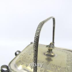 19c Neoclassical Aesthetic Movement Silverplate & Glass Sardine Box Greek Key