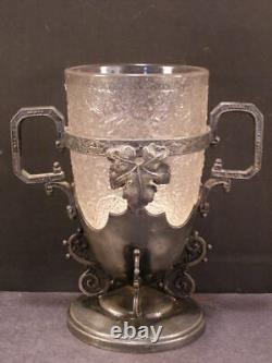 19c Victorian Aesthetic Silver Overshot EAPG Glass HOBBS Tree o Life CELERY Vase