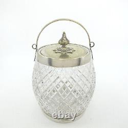 19c Victorian English Silverplate Cut Glass Crystal Biscuit Barrel Jar Cookie