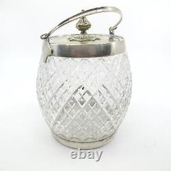 19c Victorian English Silverplate Cut Glass Crystal Biscuit Barrel Jar Cookie
