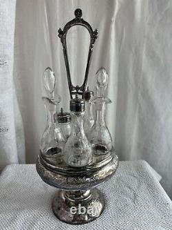 19th Century Silverplate And Etched Glass Cruet Set