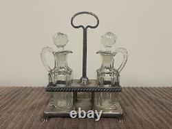 20th Century Four Season Hotel Oil & Vinegar Silverplated Tray with Glasses Gorham