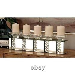 7 in. Silver Glass Pillar 5 Plate Candelabra with Mirrored Accents and Crystals