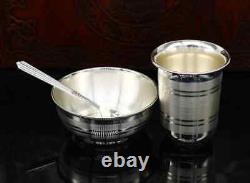 999 fine silver water milk glass and bowl and silver spoon, silver baby set