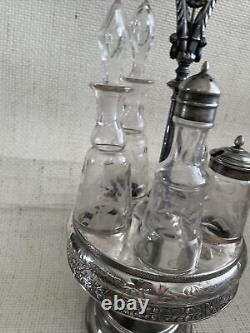 ANTIQUE REED AND BARTON CRUET SET 5 CUT GLASS PIECES /Engraving Gorgeous