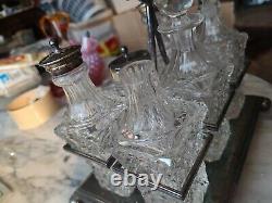 ANTIQUE SILVERPLATED CUT GLASS CRUET/CASTOR SET 6 pc