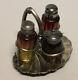 Antique Amberina Art Glass Condiment Set in Signed Wilcox Silverplated Holder