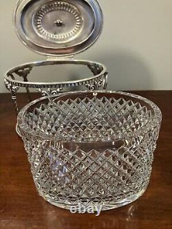 Antique American S. P. Oval Biscuit Jar Brilliant Cut Glass Liner by Pairpoint