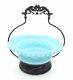 Antique Blue Milk Glass Basket Bowl With Silver Plate Stand