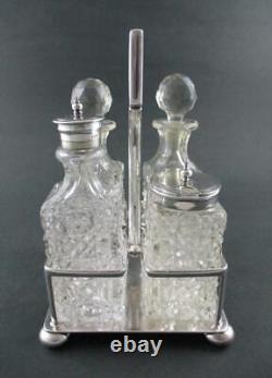 Antique CUT GLASS 4 bottle CONDIMENT castor Set SPURRIER & Co. Epns c. 1900