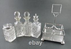 Antique CUT GLASS 4 bottle CONDIMENT castor Set SPURRIER & Co. Epns c. 1900