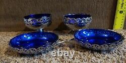 Antique Cobalt Glass & Quality Plate Sherbet Bowl Cobalt Celtics set England