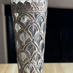 Antique Denmark Pair of Silver plate Glass Vases Engraved STJERNHOLM TELLER