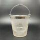 Antique Etched Ice Bucket Glass Silver Plate Rim and Handle 5in