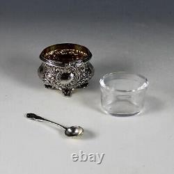 Antique French Boxed Salts Glass Insert, Spoons