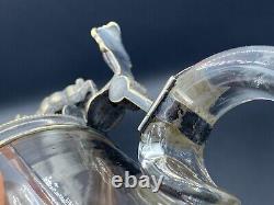Antique German Cut Glass Bear Stein Tankard Silver Plate Ram Figurine Top Lid
