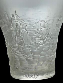 Antique Glass Vase Excellent Art Work with Sailing Ships Sea