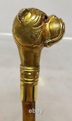 Antique Gold Plated Figural Bulldog Boxer Handled Magnifying Glass Mika Italy