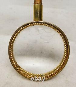 Antique Gold Plated Figural Bulldog Boxer Handled Magnifying Glass Mika Italy