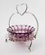 Antique HEART top SWEETMEAT Dish AMETHYST & Clear RIGAREE epns SILVER Frame