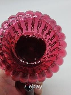 Antique James Tufts Victorian Ribbed Cranberry Glass Syrup Pitcher