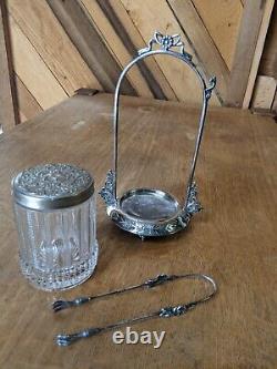 Antique Meriden Glass Pickle Caster With Tongs