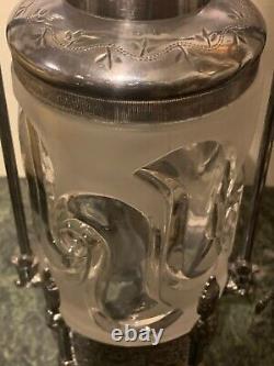 Antique Miller Silver-plated Art Deco glass Pickle Cstor with tongs