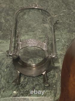 Antique Miller Silver-plated Art Deco glass Pickle Cstor with tongs