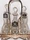 Antique Ornate Quadruple Wilcox Silver Plate Castor Stand with 6 Cut Glass Bottles