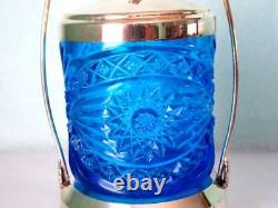 Antique Pickle Castor Jar Blue Glass EPS Ornate Frame Hallmarked