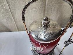 Antique Pickle Castor Silver Plated Pairpoint, Coin Dot Leaves Glass Jar