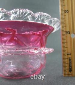 Antique Quilted RUBINA art glass SWEETMEAT dish two RIGAREE rings EPNS Frame