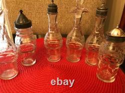 Antique Reed And Barton Revolving Cruet Set 6 Cut Glass Pieces With Rotating Gla