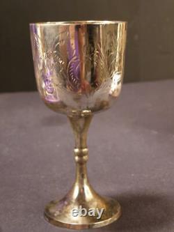 Antique Set 6 Goblets Presentation Case Box Silver Stem Wine Glass Chalice Cups