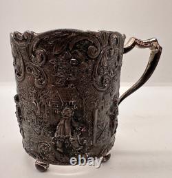 Antique Silver Glass Cup Holder Victorian Silver Repousse Vintage