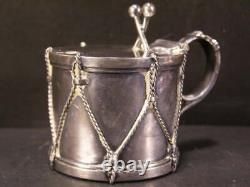Antique Silver Military Drum French Clambroth Glass Mustard Castor Condiment