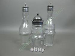 Antique Silverplate Glass Cruet Condiment Set Ornate Engraved Rotating 5-Bottle