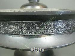 Antique Silverplate Glass Cruet Condiment Set Ornate Engraved Rotating 5-Bottle