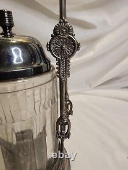 Antique Silverplate Pickle Castor With SP Lid Clear Glass Jar & Tongs