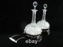 Antique Silverplate SPIRITS Rolling Cart with2 Crystal Cut Glass DECANTERS