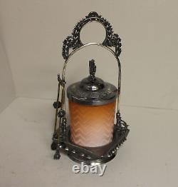 Antique Victorian Apricot Satin Glass Pickle Castor Rogers Silver Plated Holder