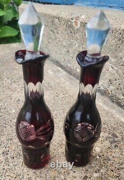 Antique Victorian Cruet Condiment Castor Set Ruby Red Etched Glass/Silver Stand