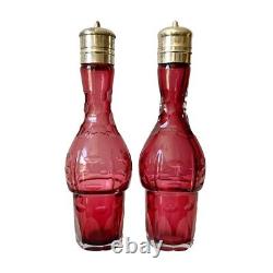 Antique Victorian Cut Encased Cranberry Glass Condiment Set Atkin Bros England