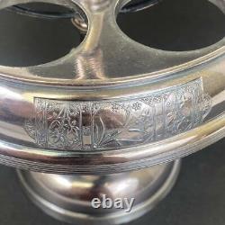 Antique Victorian Derby Silverplated 7pcs Etched Glass Cruet Rotating Carousel