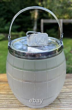 Antique Victorian Silverplate Mounted Frosted Glass Whiskey Barrel Ice Holder