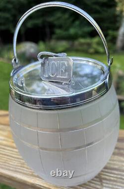 Antique Victorian Silverplate Mounted Frosted Glass Whiskey Barrel Ice Holder