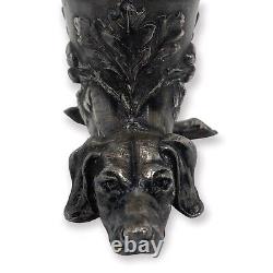 Antique Victorian Silverplate Toothpick Holder Etched Glass Labrador Dog Acorn