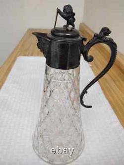 Antique syrup pitcher silver plate cut like glass ornate decoration